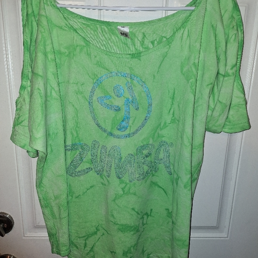Zumba Fitness Green Scoop Neck Short Sleeve T-Shirt